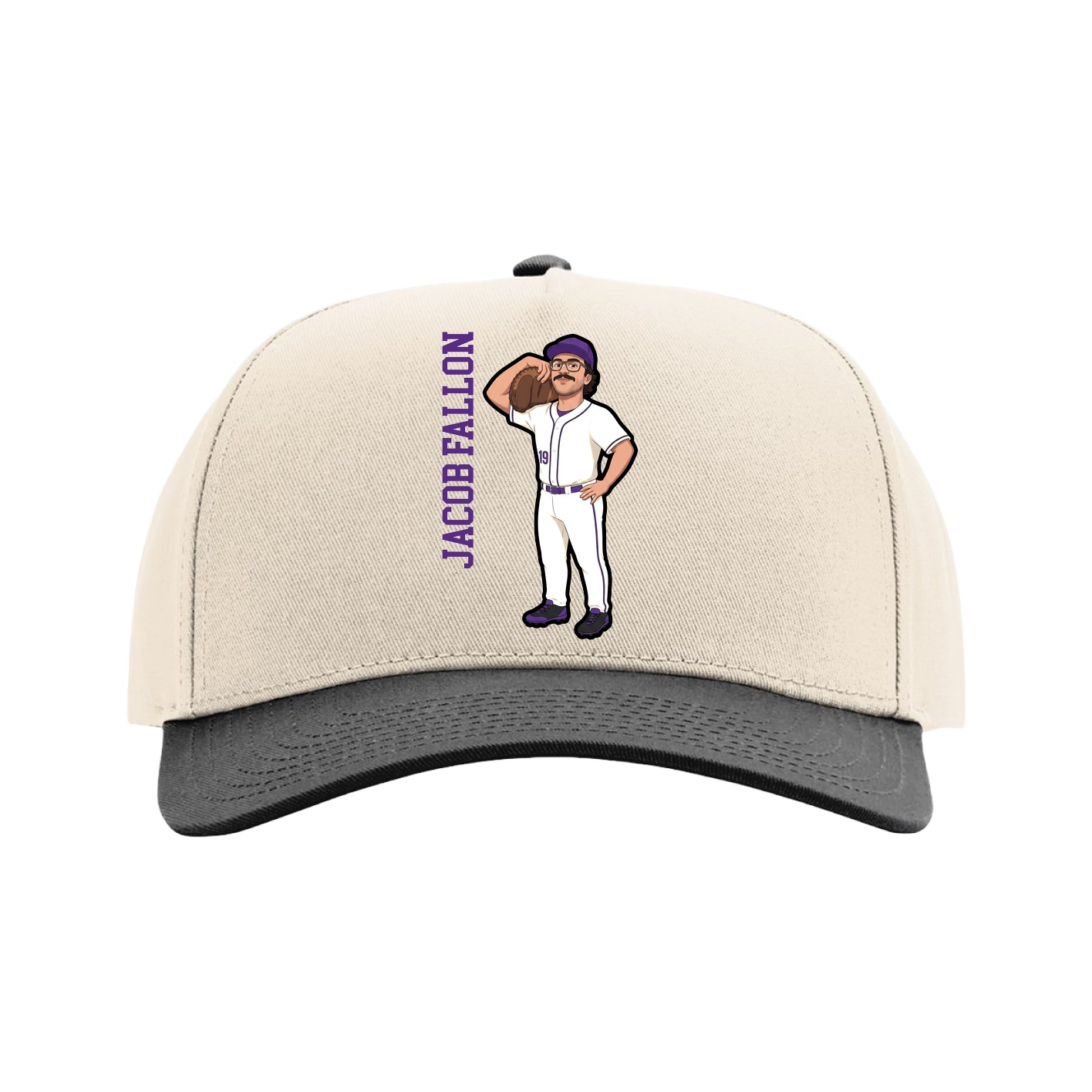Full Fabric Five-Panel Champ Cap — Name Vertical in Cream/Black