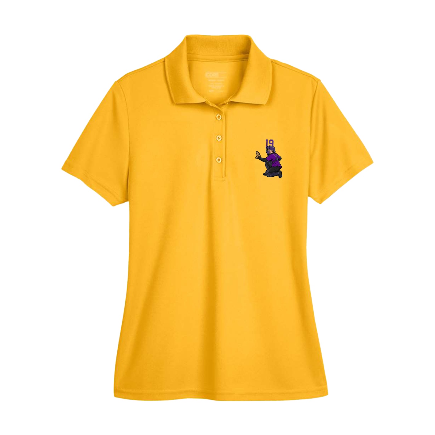 Womens Performance Polo — Number Top in Gold