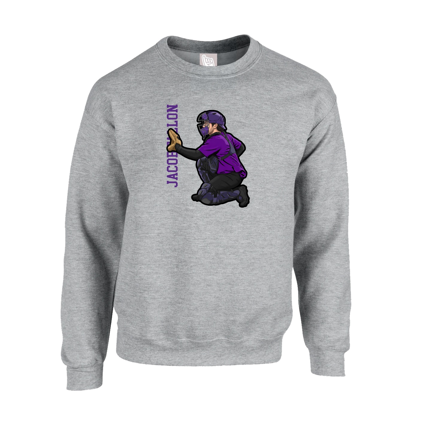 Fleece Crew — Name Vertical in Grey