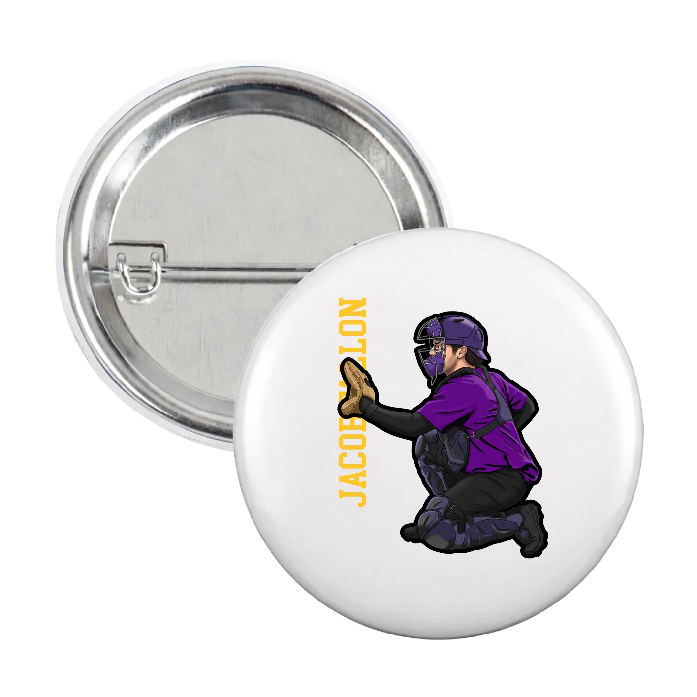 Game Day Button — Name Vertical in White