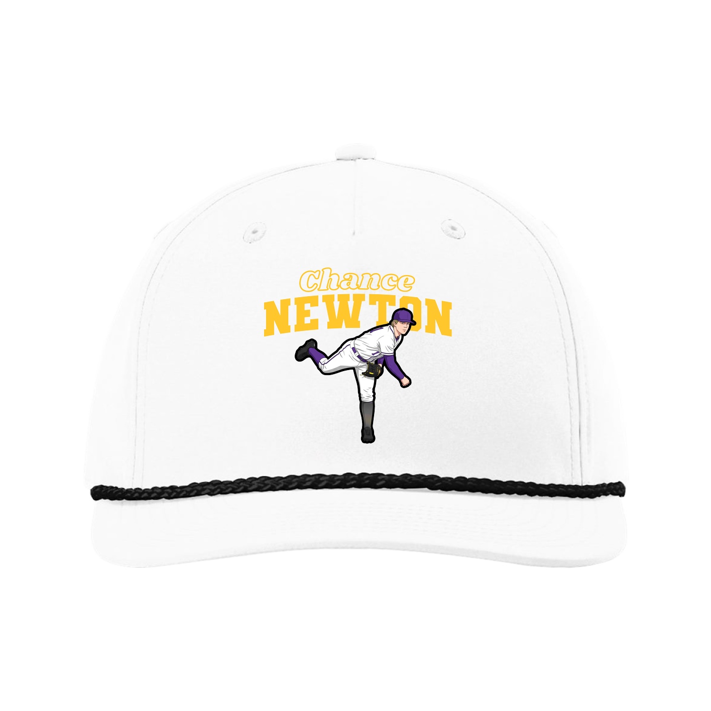 Five-Panel Classic Rope Cap — Name Arch in White