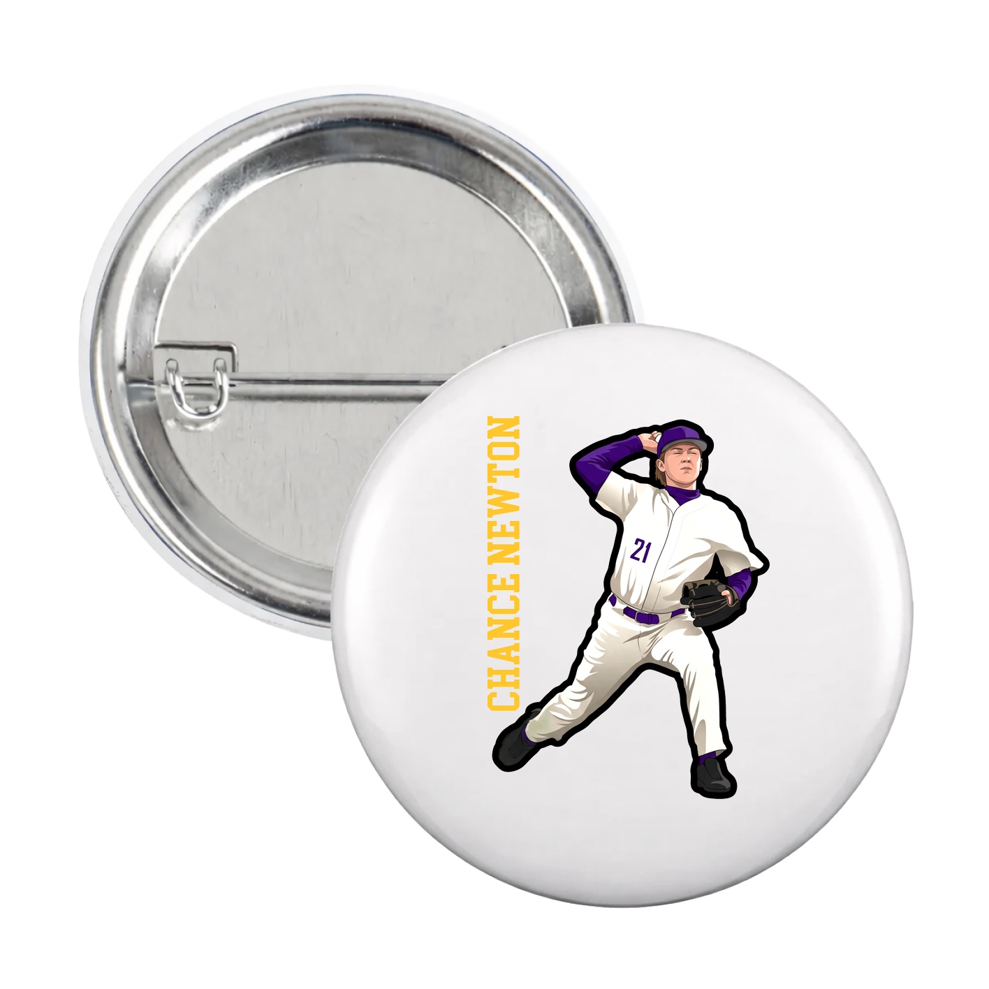 Game Day Button — Name Vertical in White