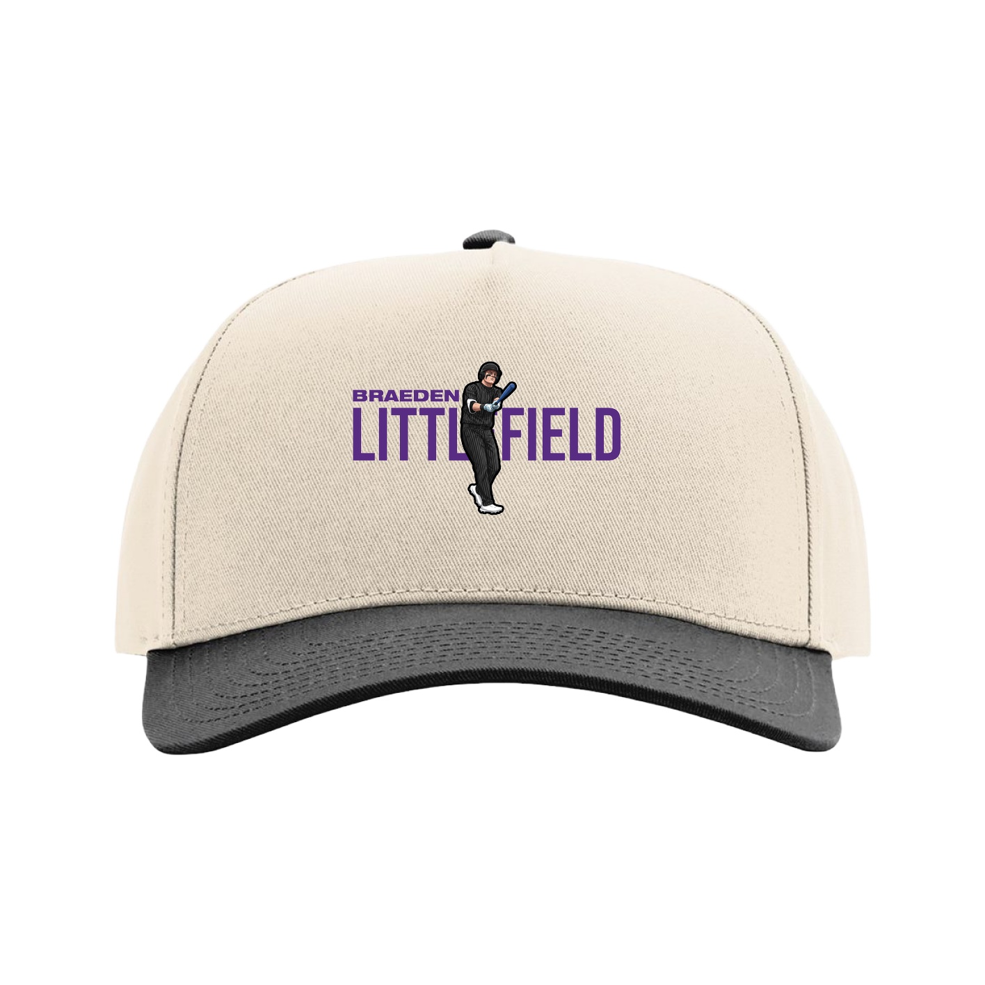 Full Fabric Five-Panel Champ Cap — Player Name in Cream/Black