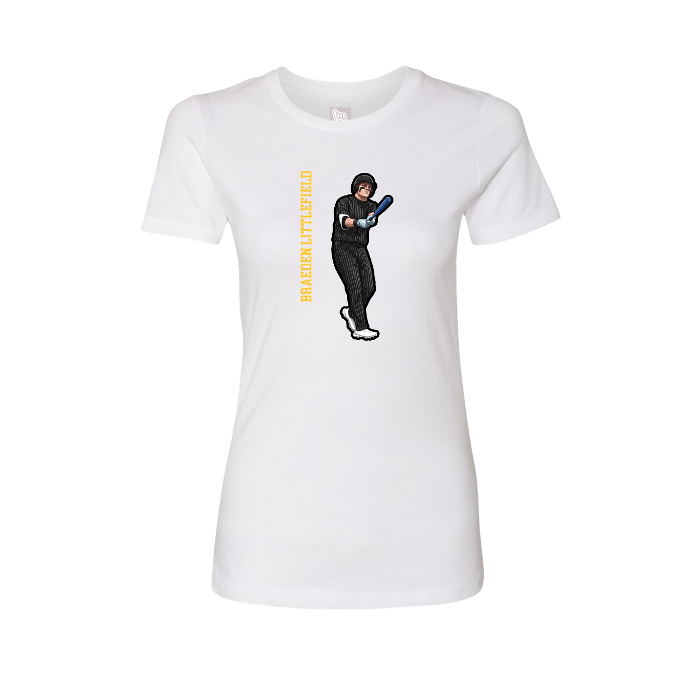 Womens Tee — Name Vertical in White