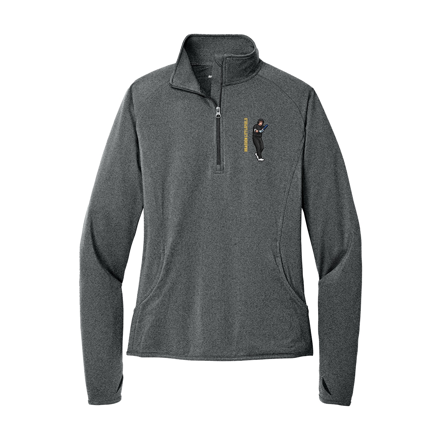 Women's Q-Zip Pullover — Name Vertical in Grey