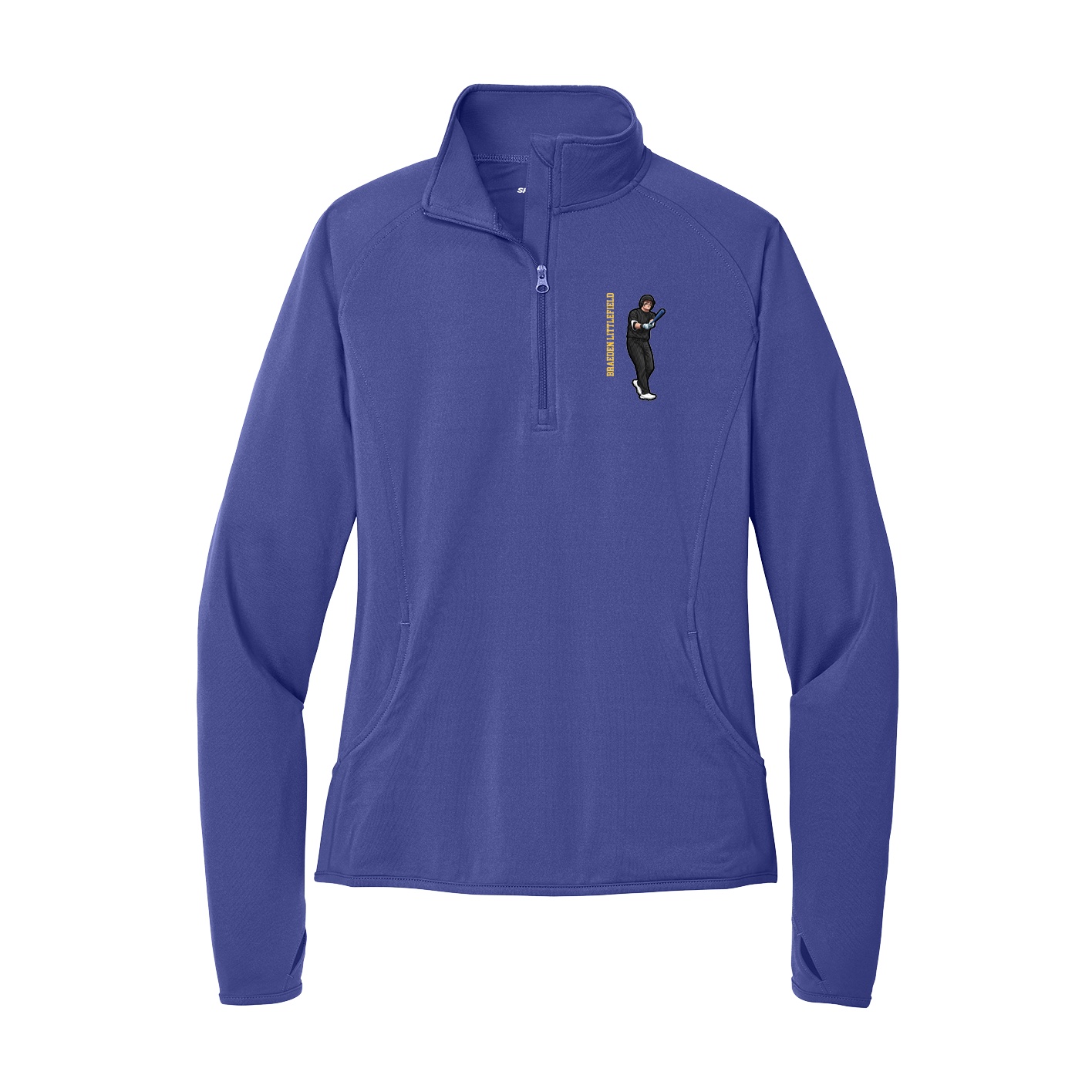Women's Q-Zip Pullover — Name Vertical in Purple