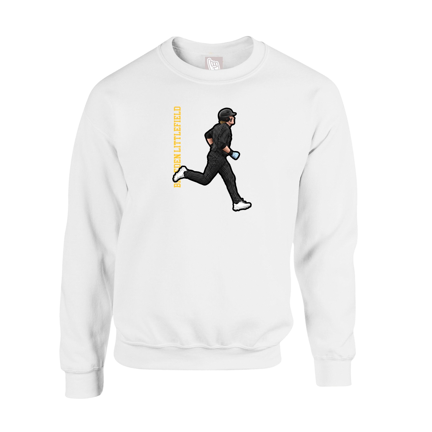 Fleece Crew — Name Vertical in White
