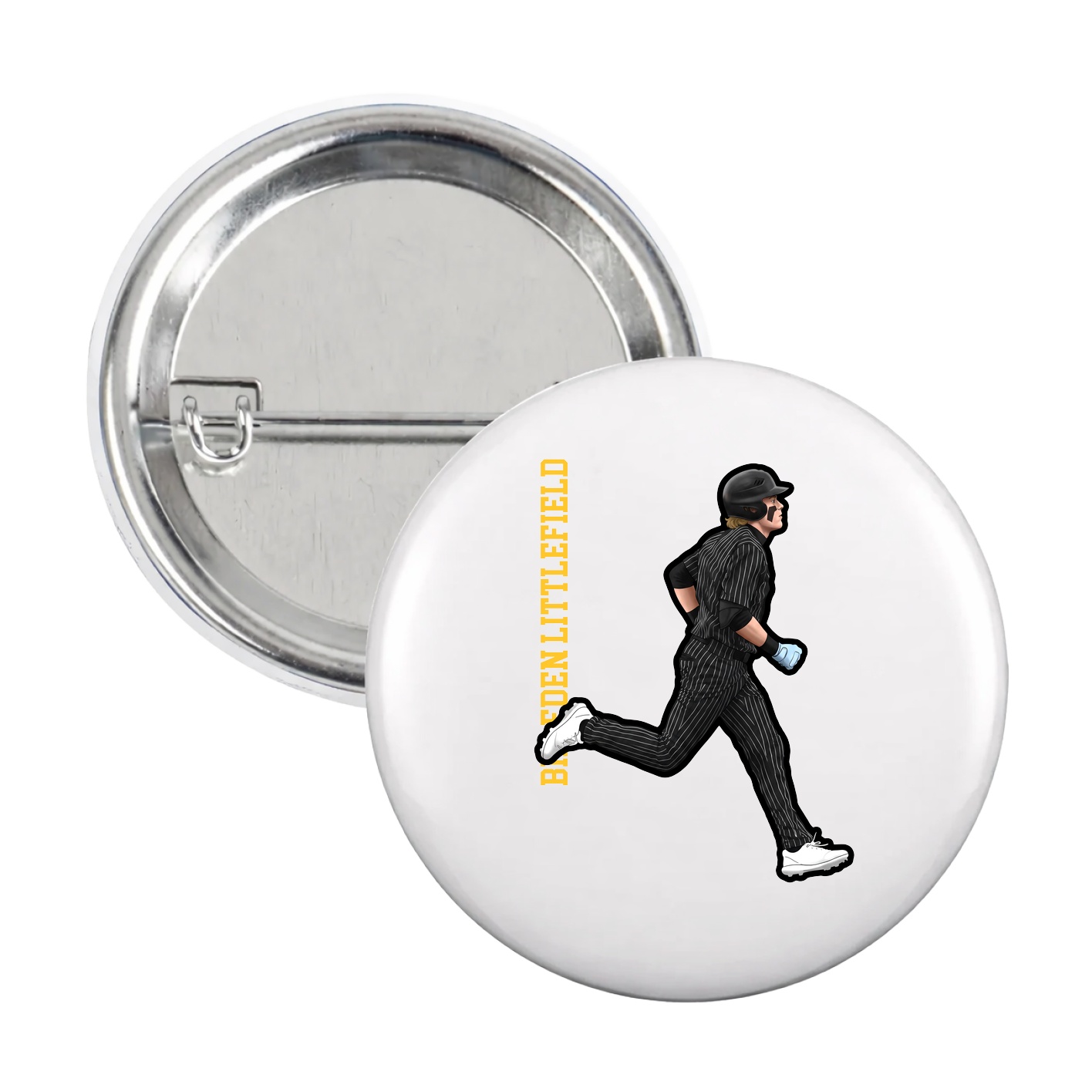 Game Day Button — Name Vertical in White