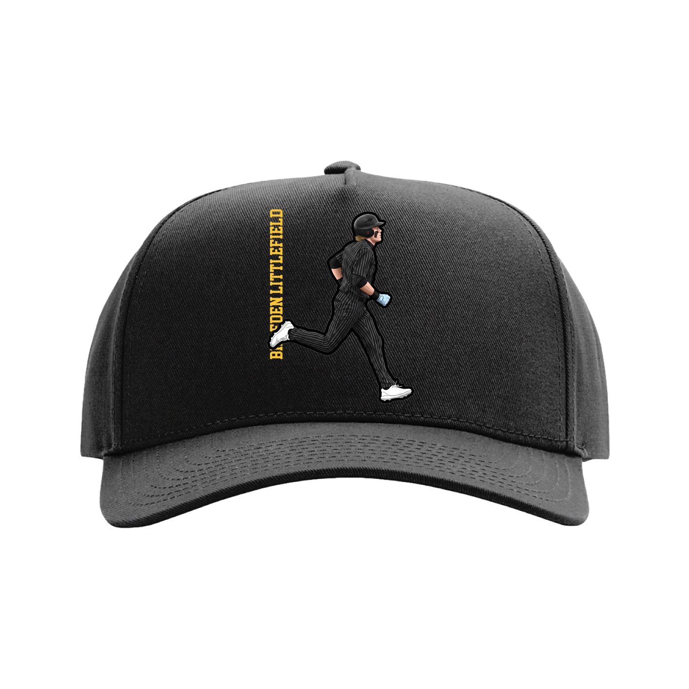 Full Fabric Five-Panel Champ Cap — Name Vertical in Black