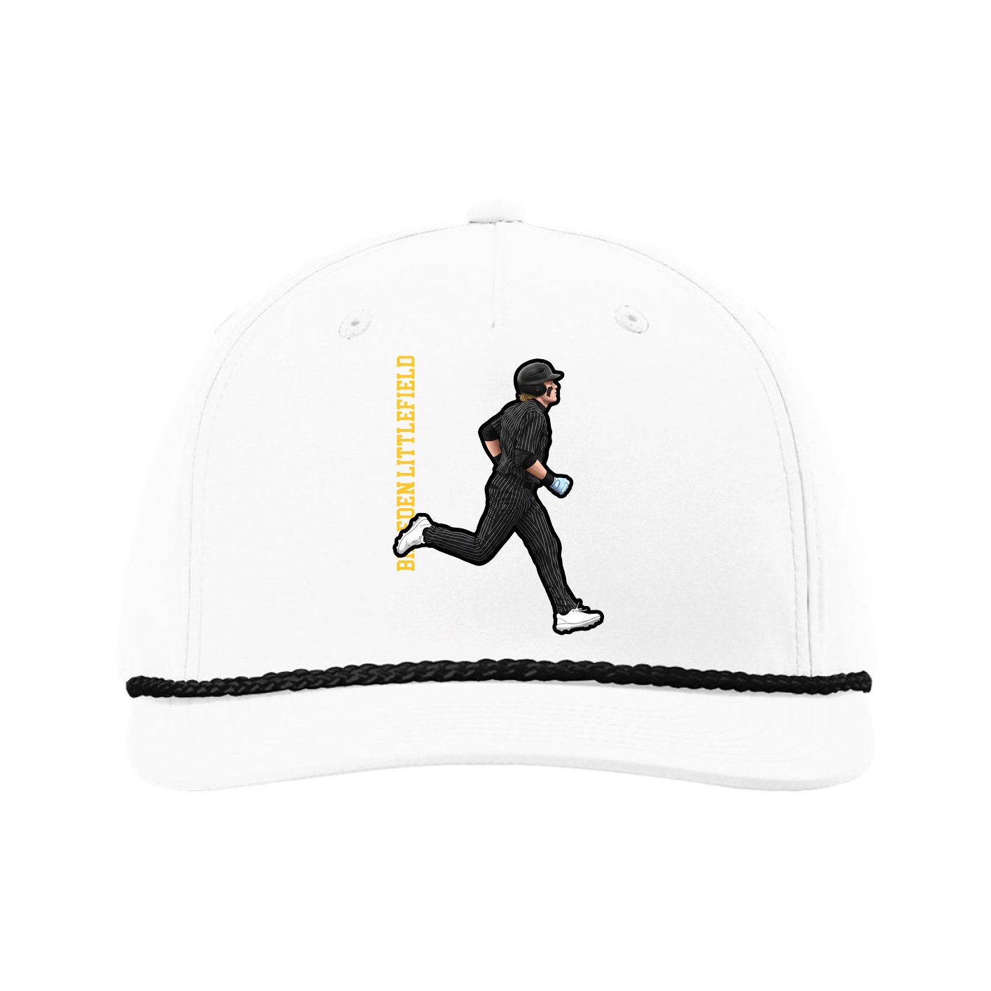 Five-Panel Classic Rope Cap — Name Vertical in White