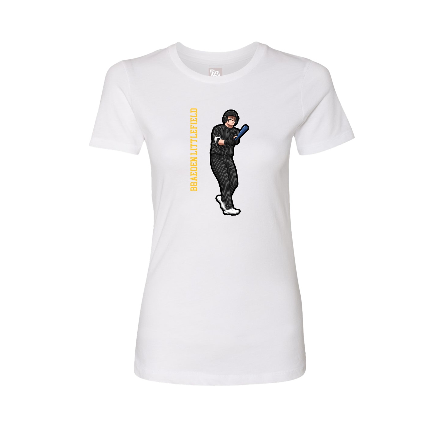 Womens Tee — Name Vertical in White
