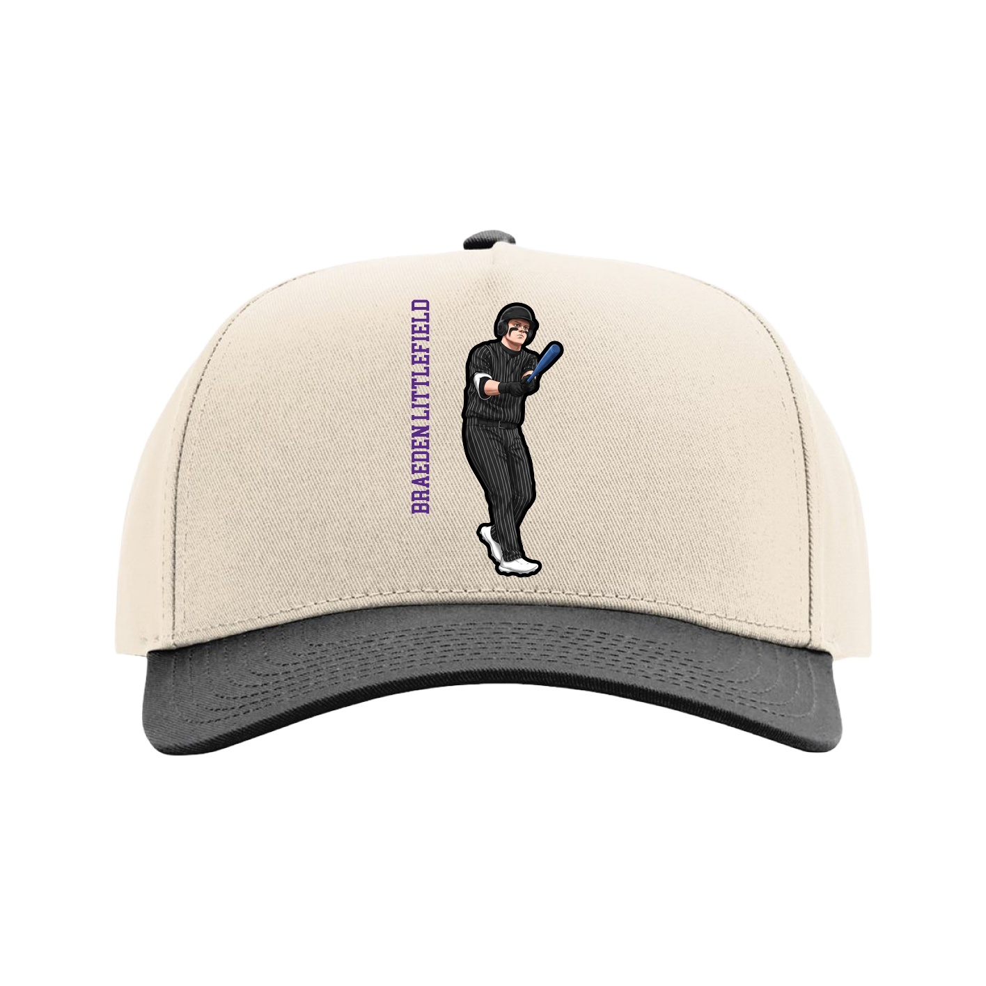 Full Fabric Five-Panel Champ Cap — Name Vertical in Cream/Black