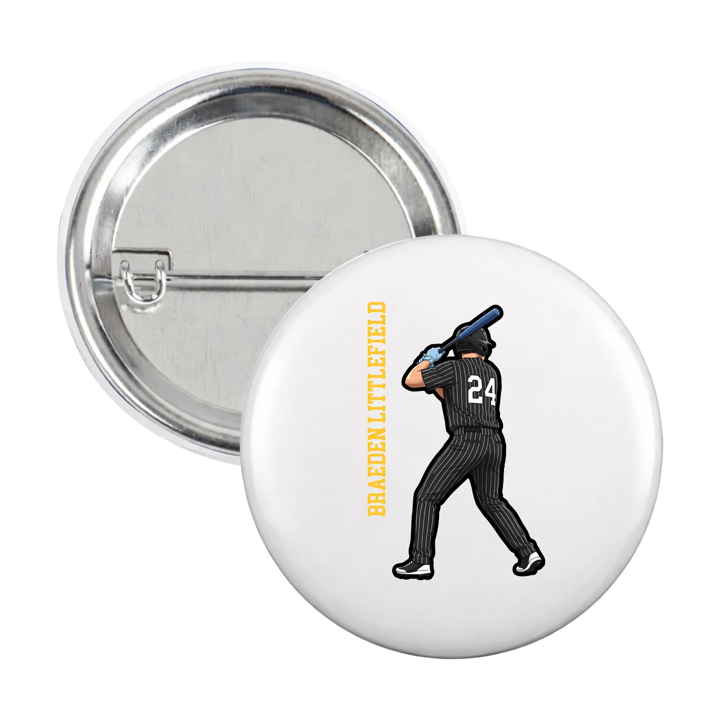 Game Day Button — Name Vertical in White