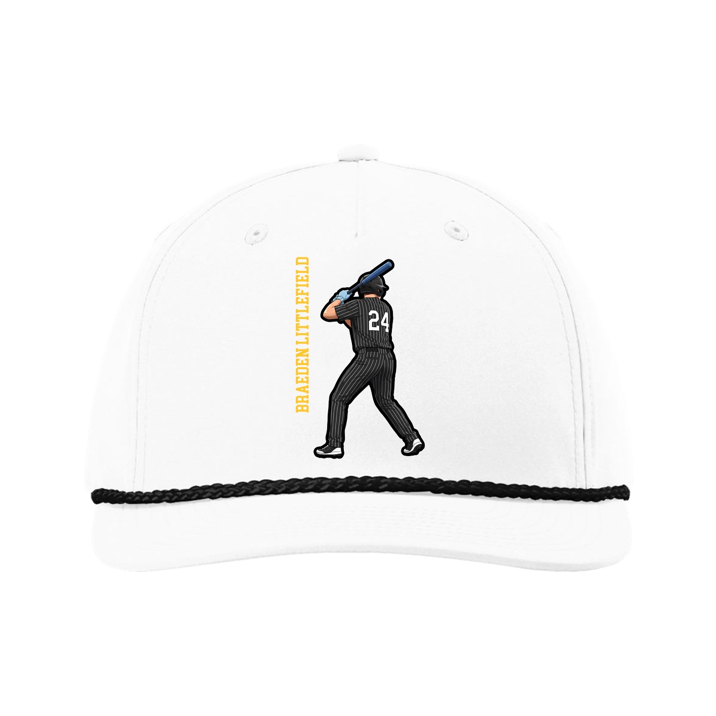 Five-Panel Classic Rope Cap — Name Vertical in White