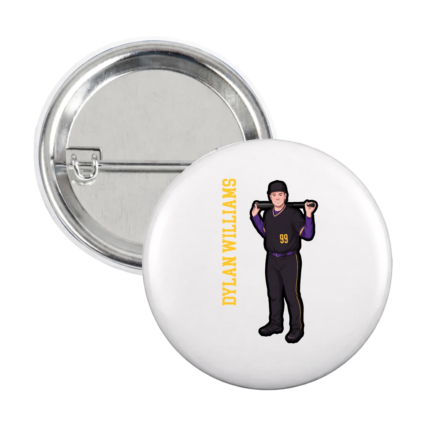 Game Day Button — Name Vertical in White