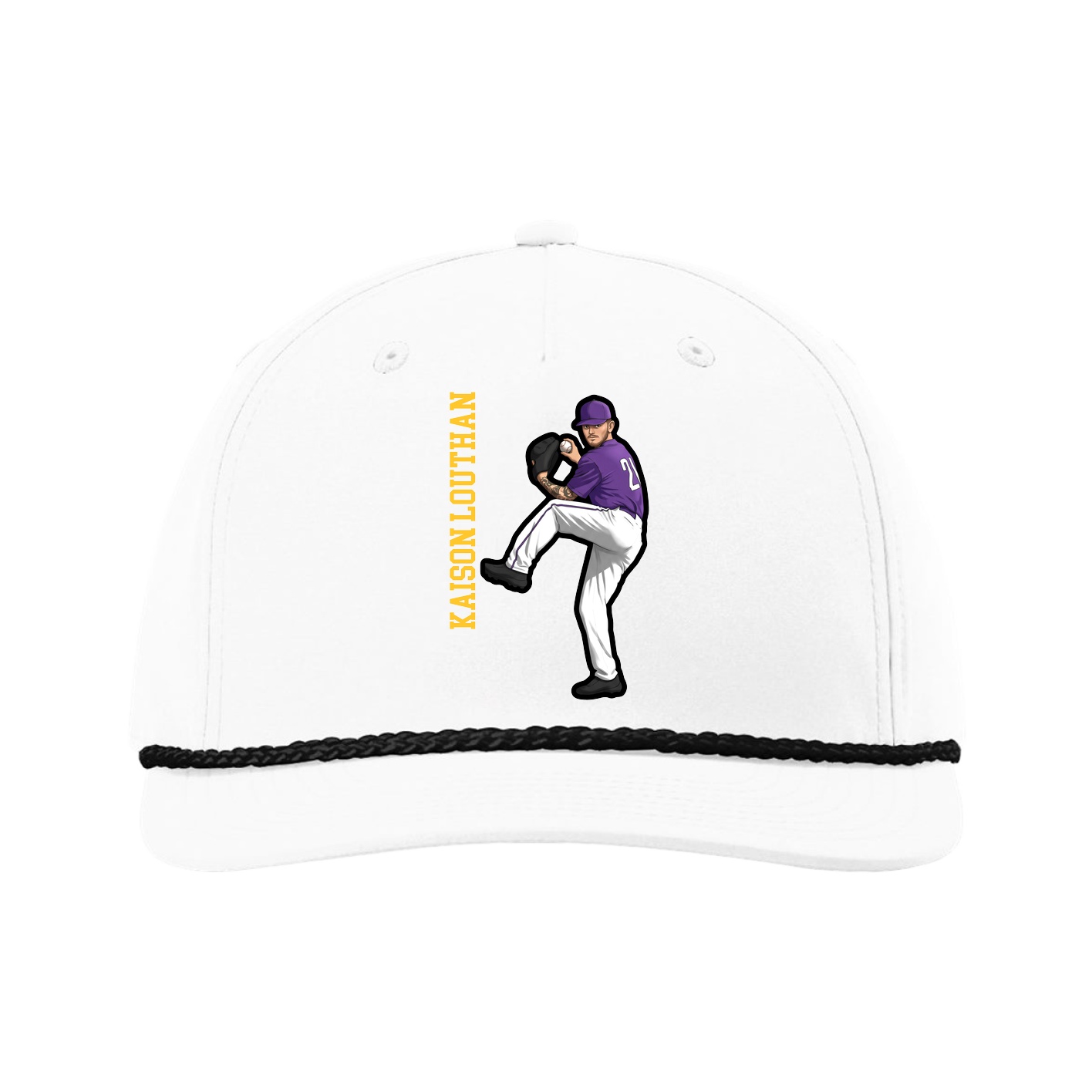 Five-Panel Classic Rope Cap — Name Vertical in White