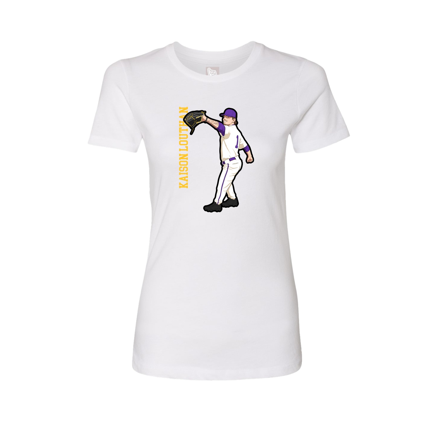 Fitted Women's Tee — Name Vertical in White