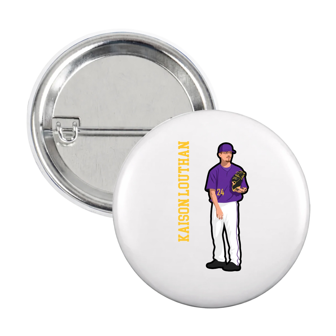Game Day Button — Name Vertical in White