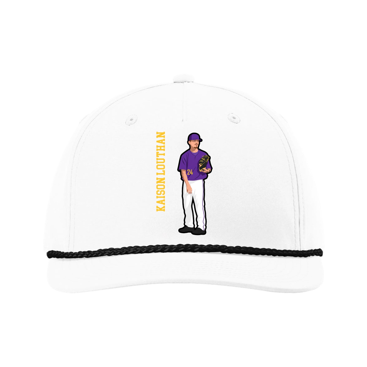 Five-Panel Classic Rope Cap — Name Vertical in White