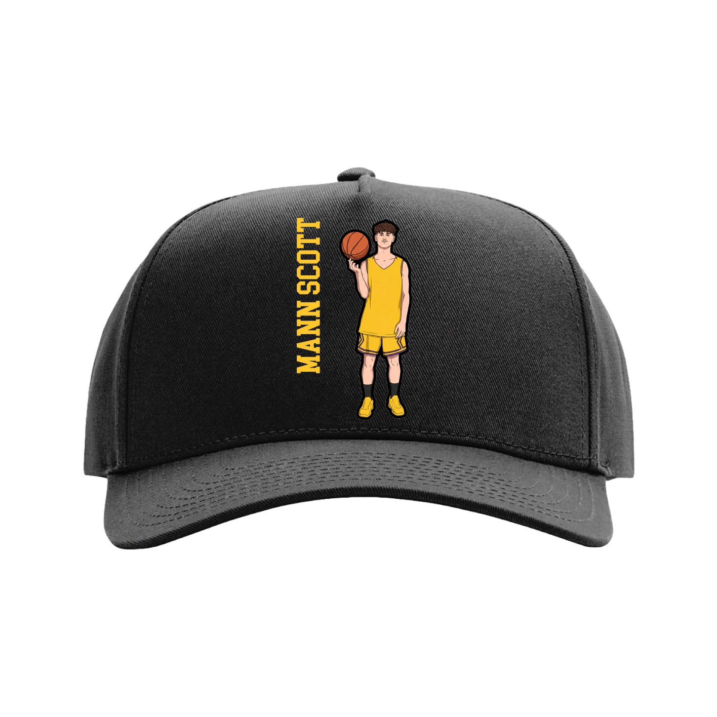 Full Fabric Five-Panel Champ Cap — Name Vertical in Black