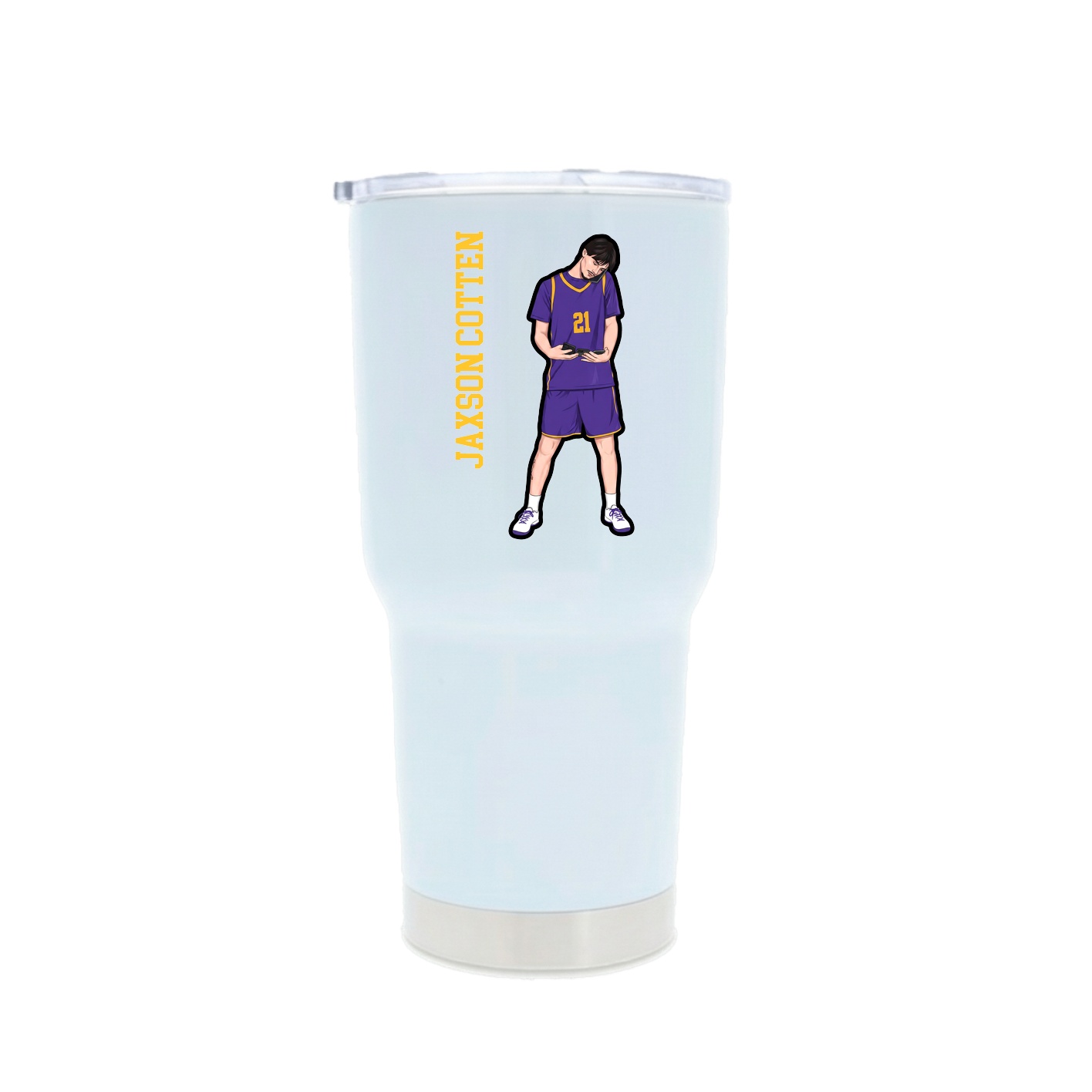 30oz Stainless Steel Tumbler — Name Vertical in White