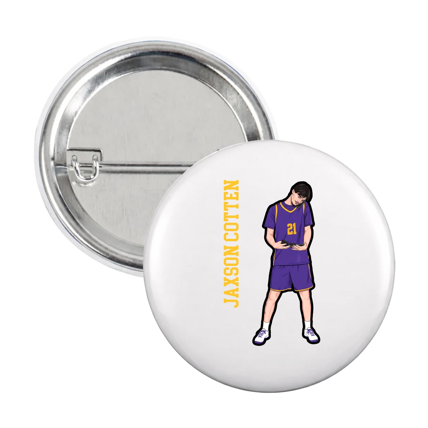 Game Day Button — Name Vertical in White