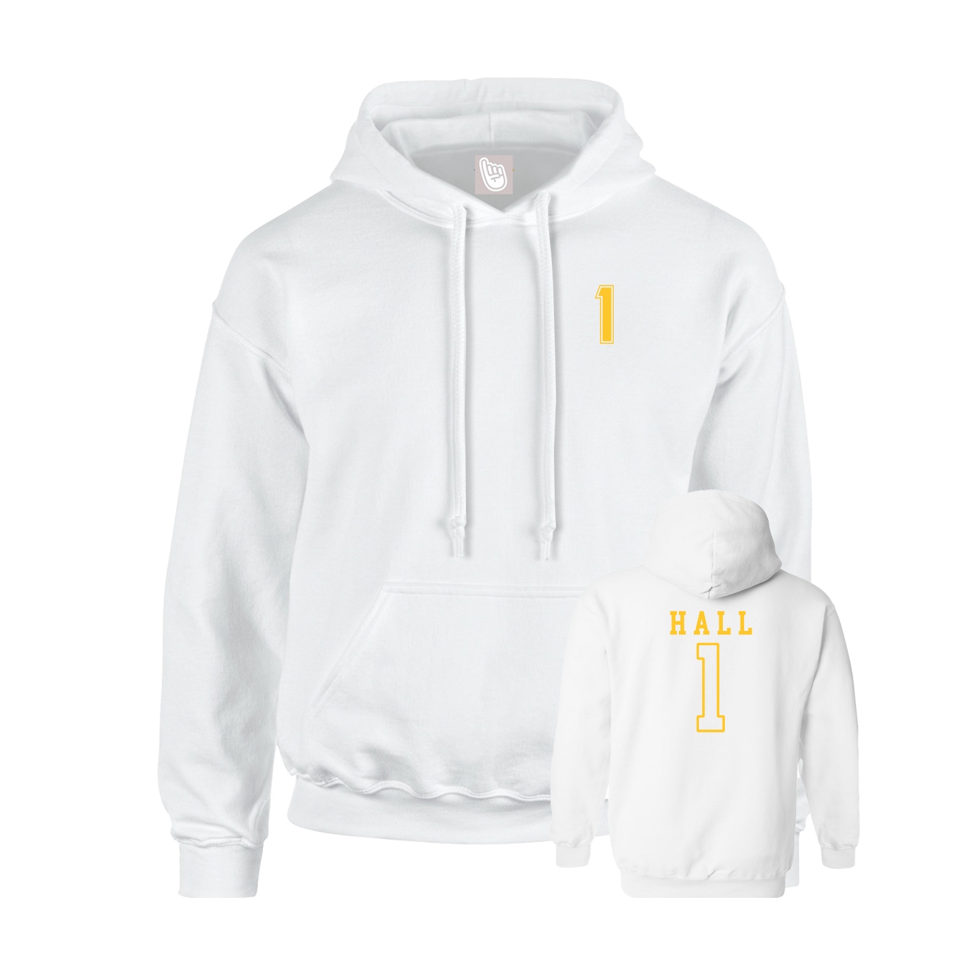 Youth Hoodie — Chest Back in White