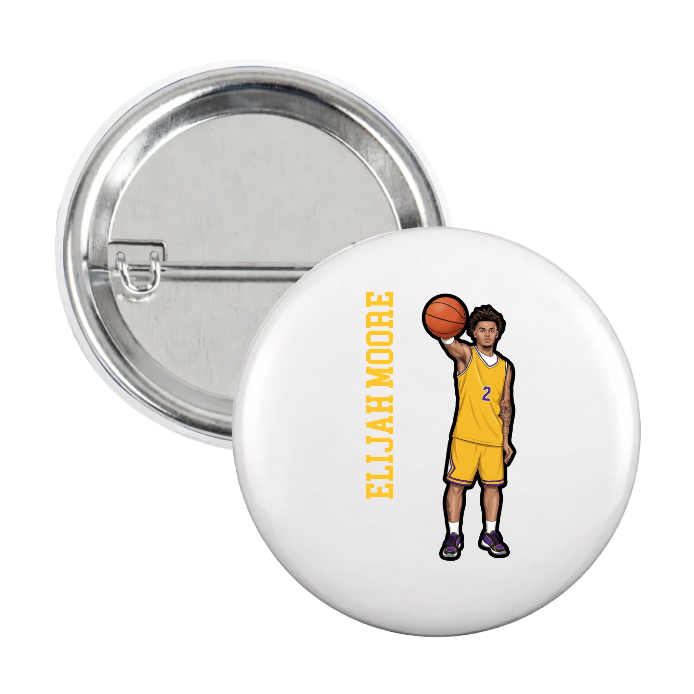 Game Day Button — Name Vertical in White