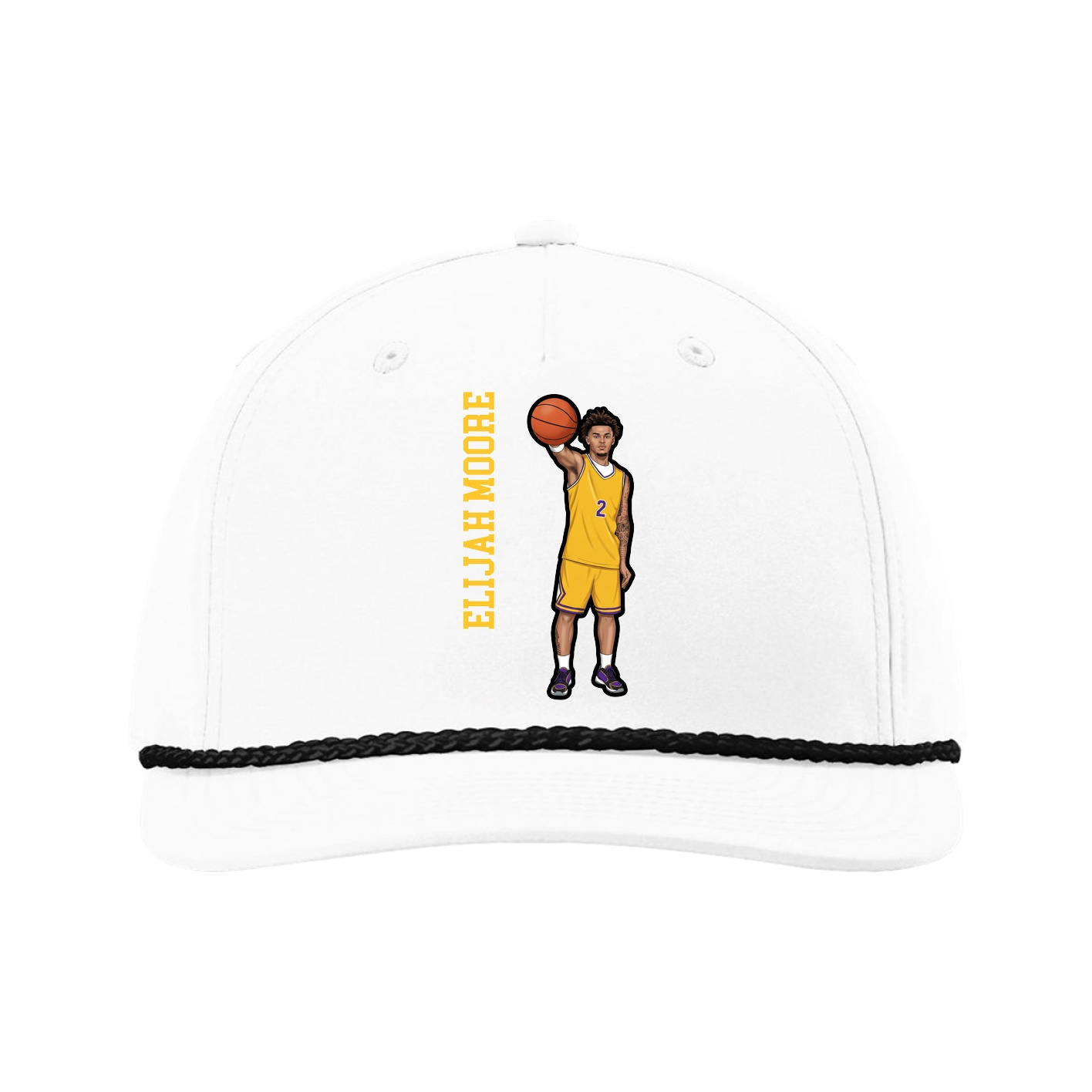 Five-Panel Classic Rope Cap — Name Vertical in White