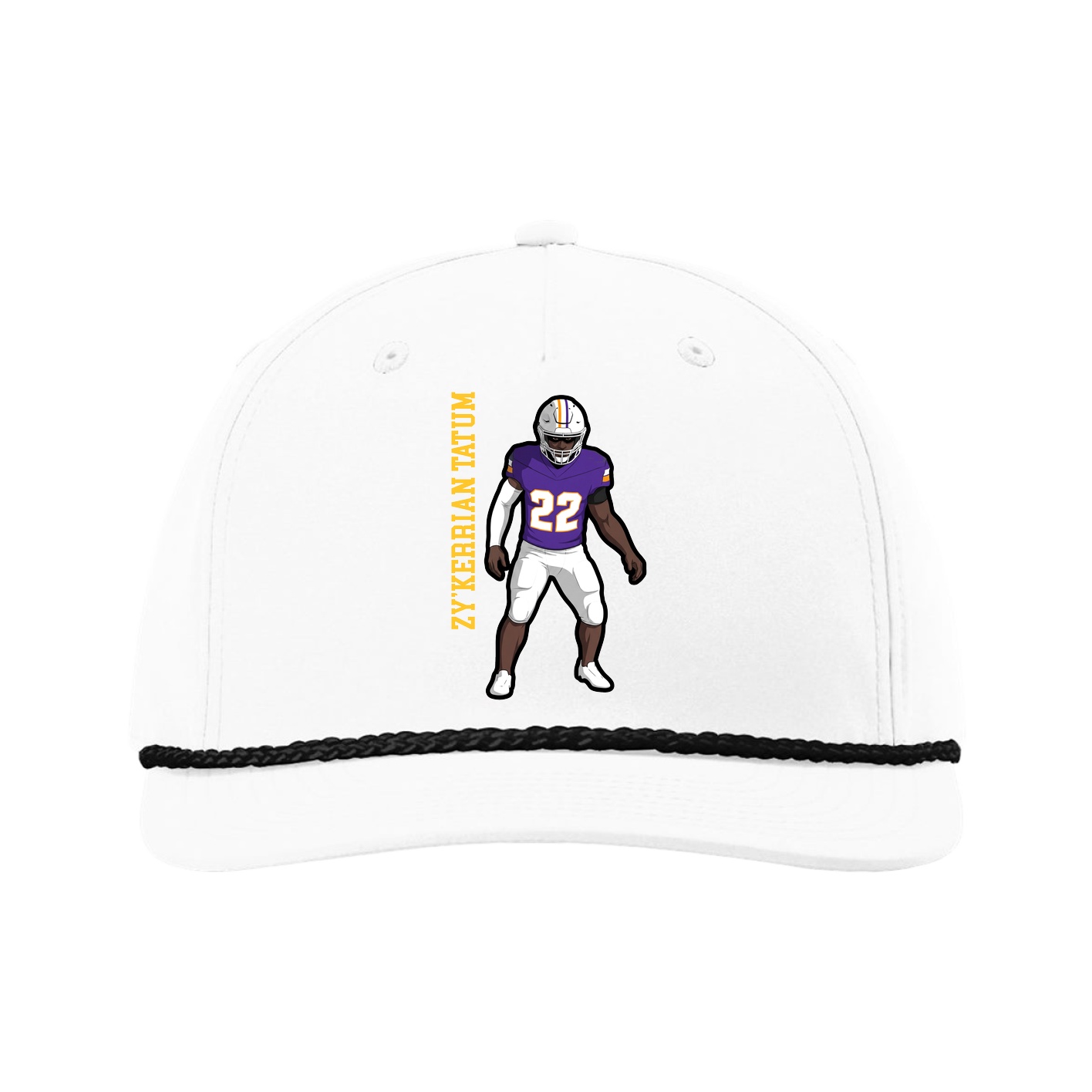 Five-Panel Classic Rope Cap — Name Vertical in White