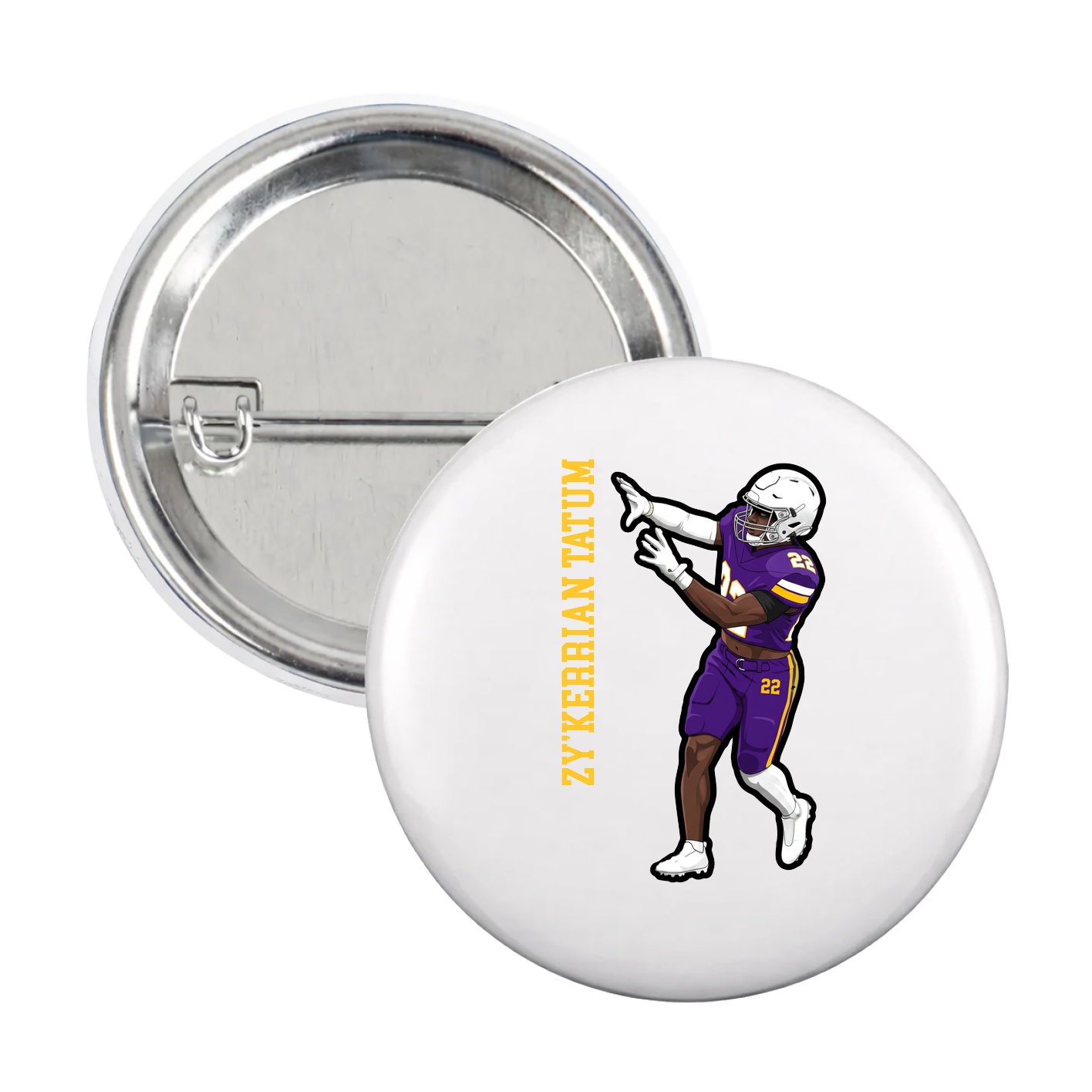 Game Day Button — Name Vertical in White
