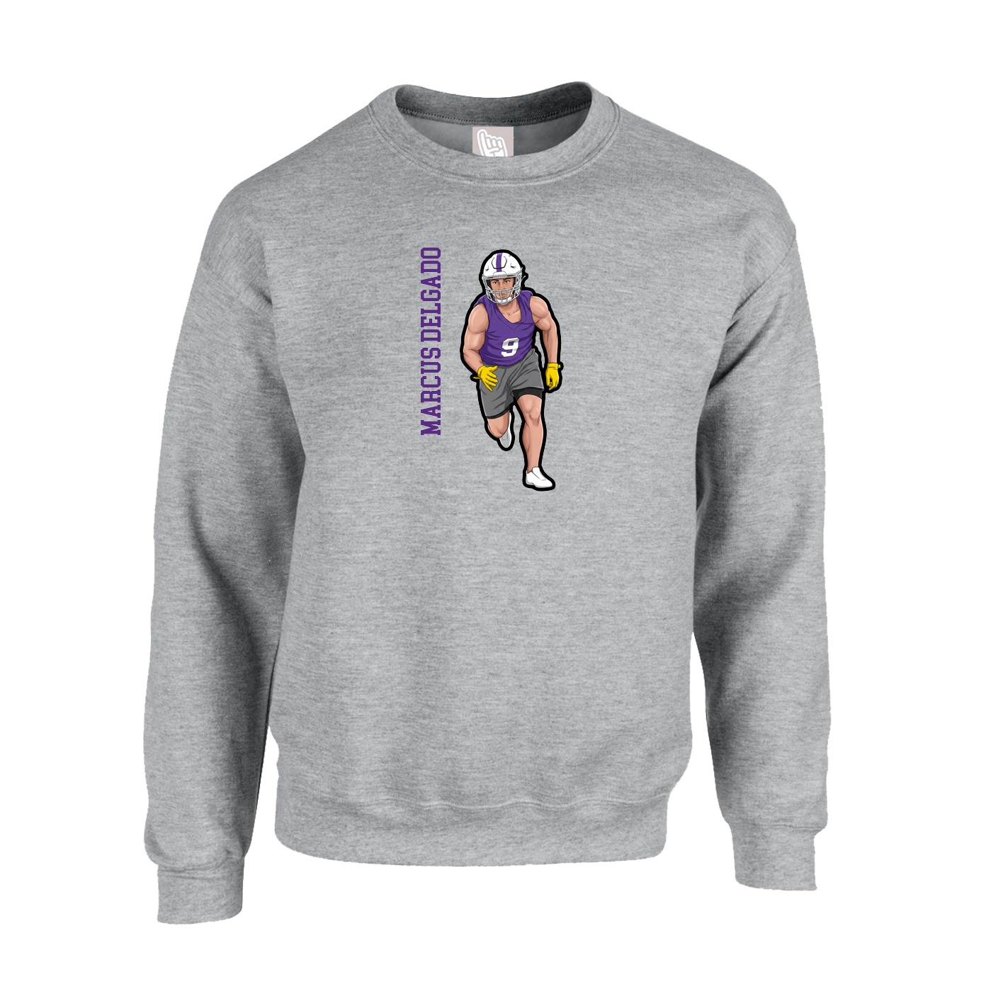Fleece Crew — Name Vertical in Grey