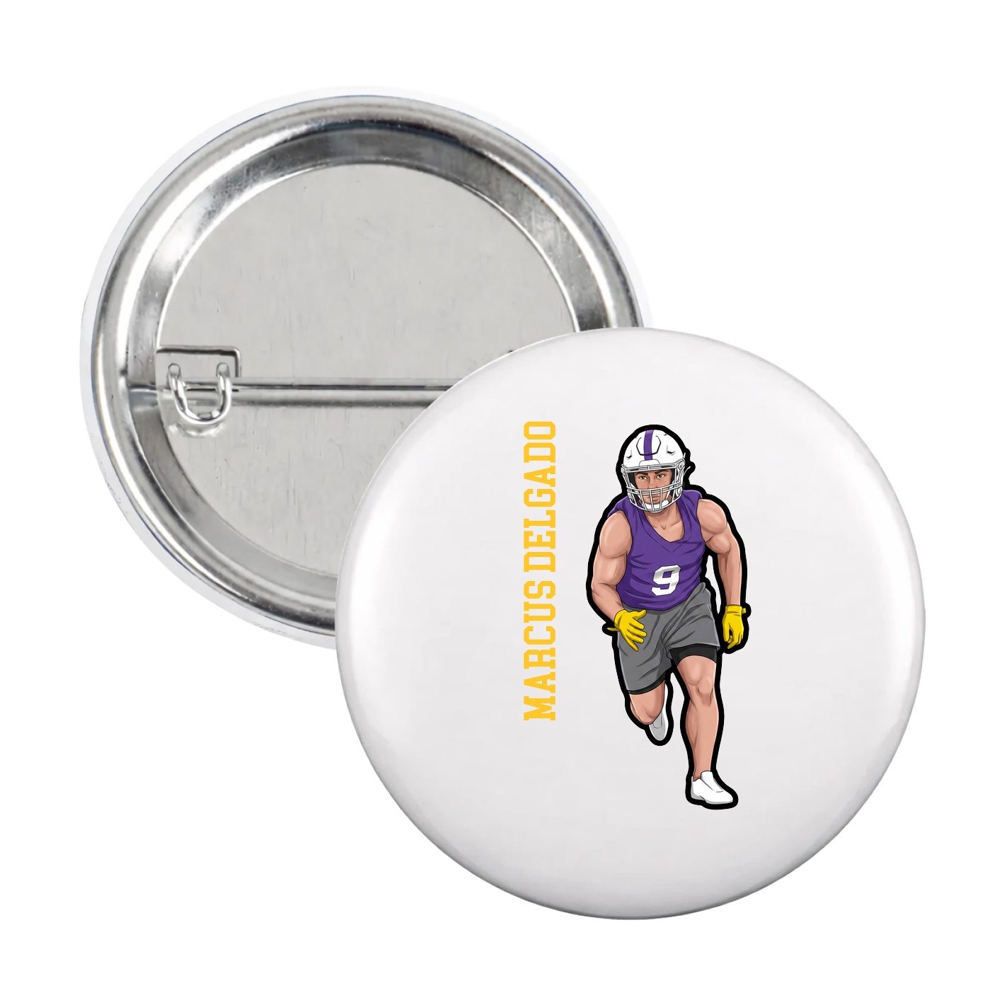 Game Day Button — Name Vertical in White