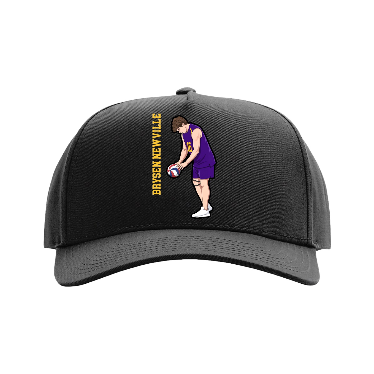 Full Fabric Five-Panel Champ Cap — Name Vertical in Black