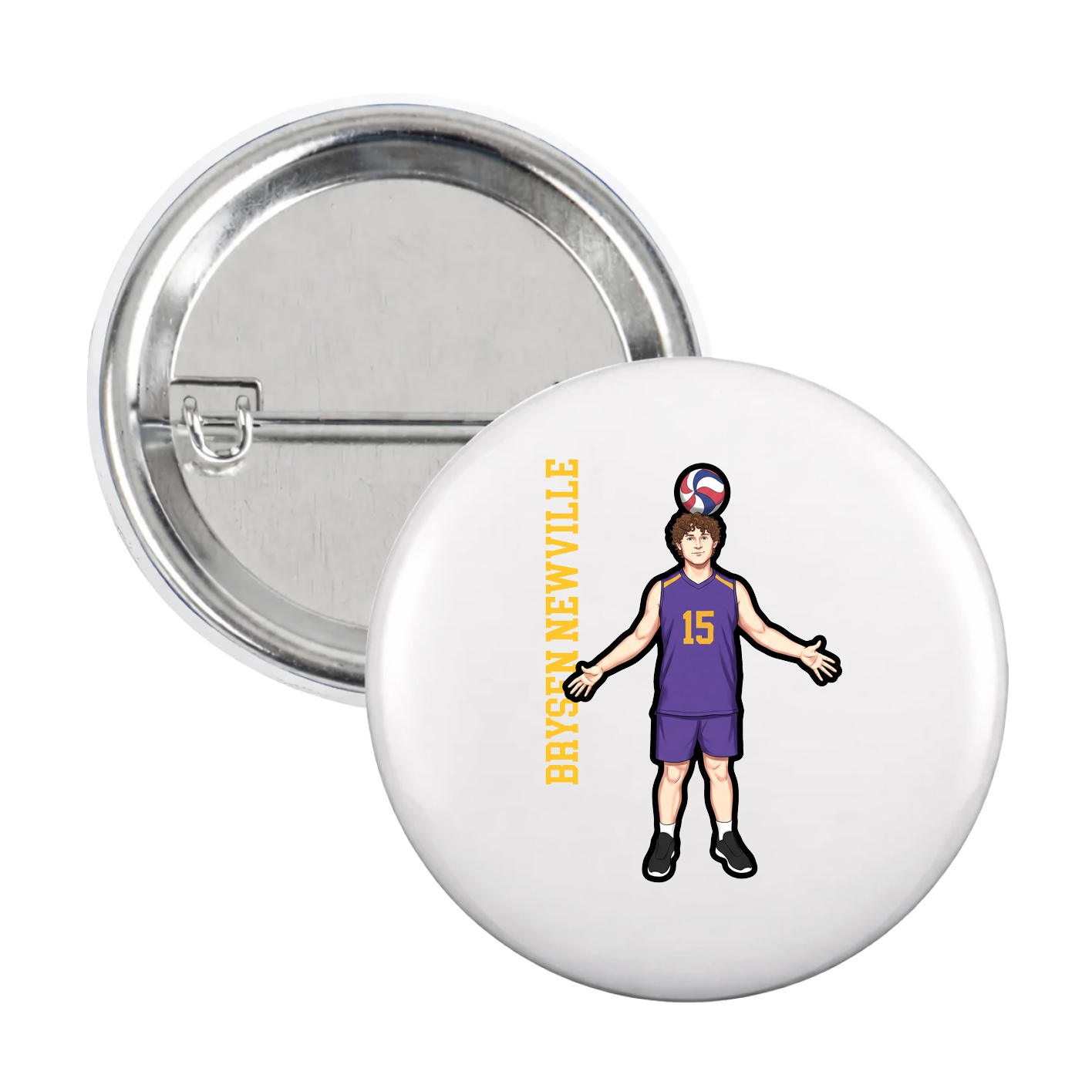 Game Day Button — Name Vertical in White