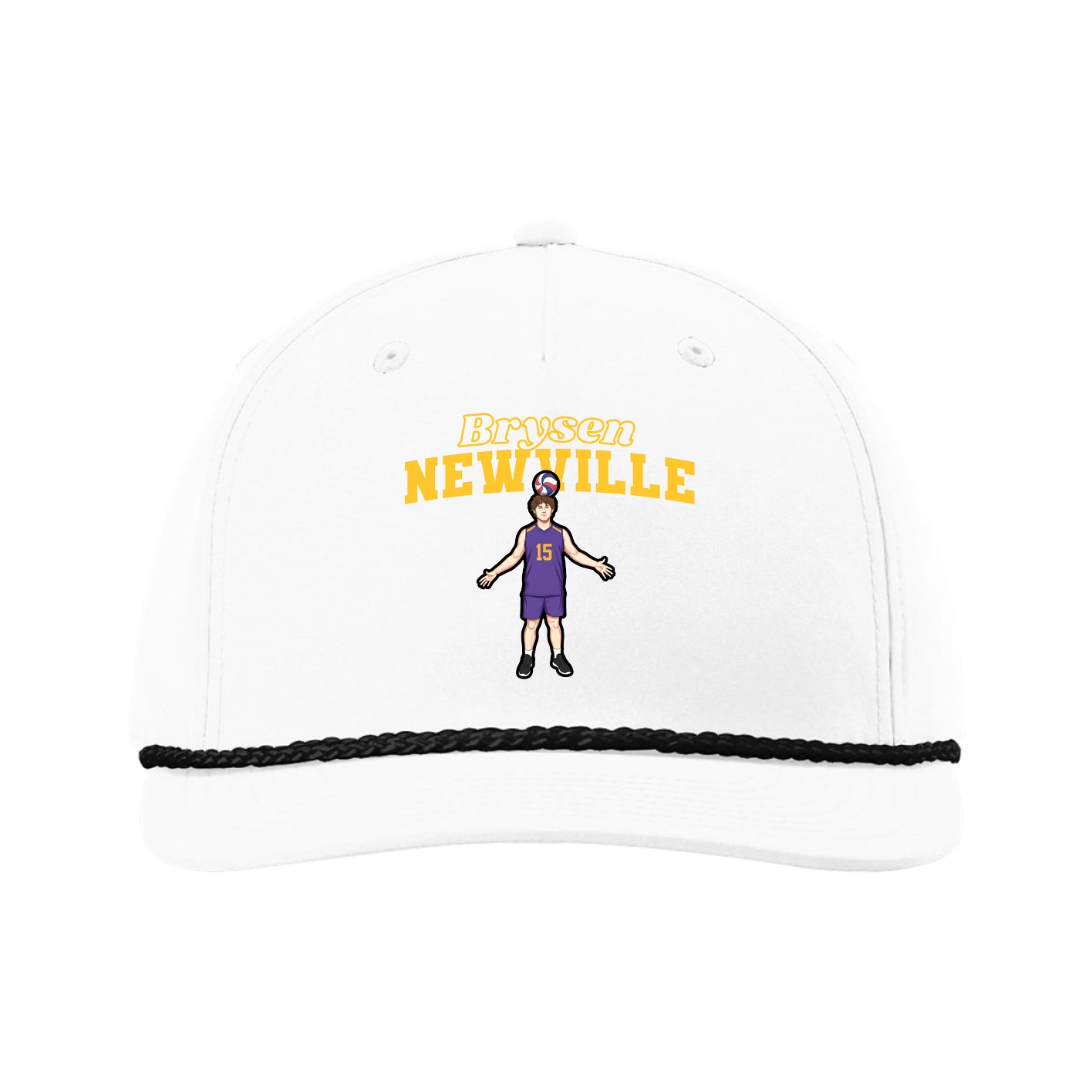 Five-Panel Classic Rope Cap — Name Arch in White