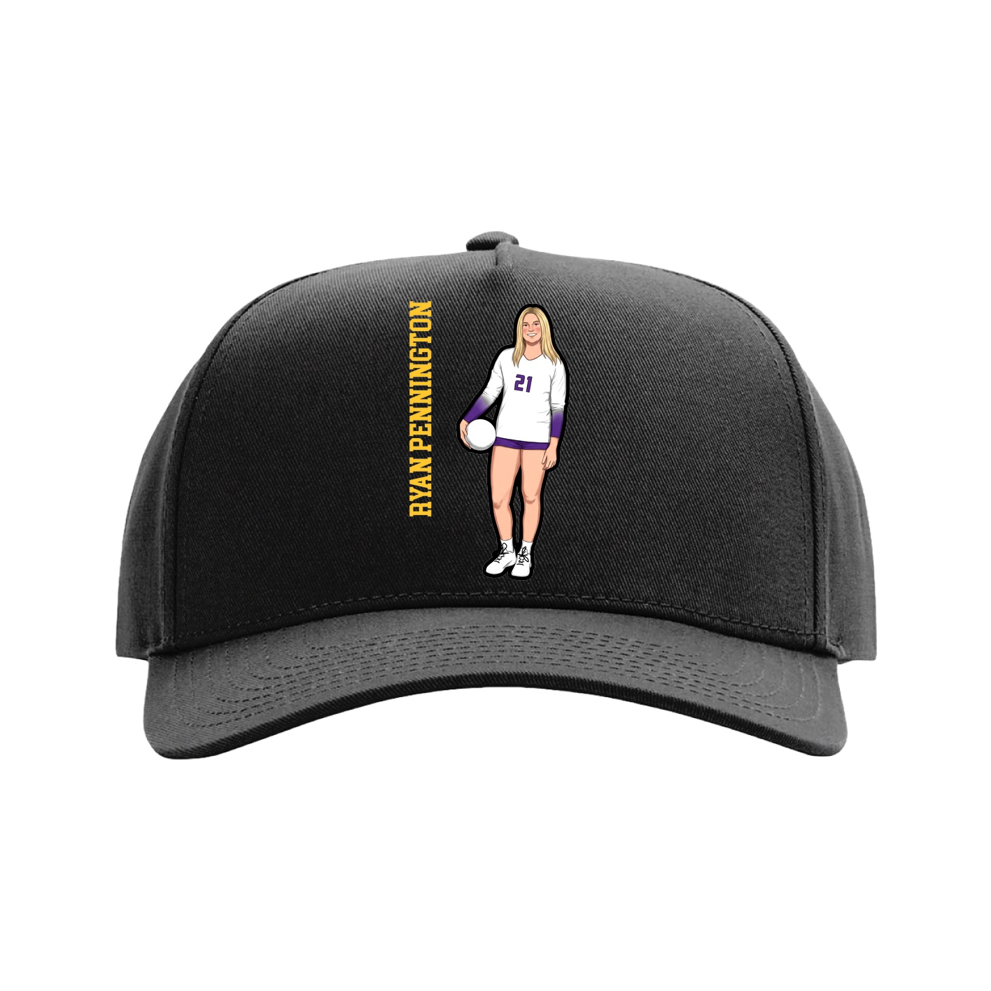 Full Fabric Five-Panel Champ Cap — Name Vertical in Black