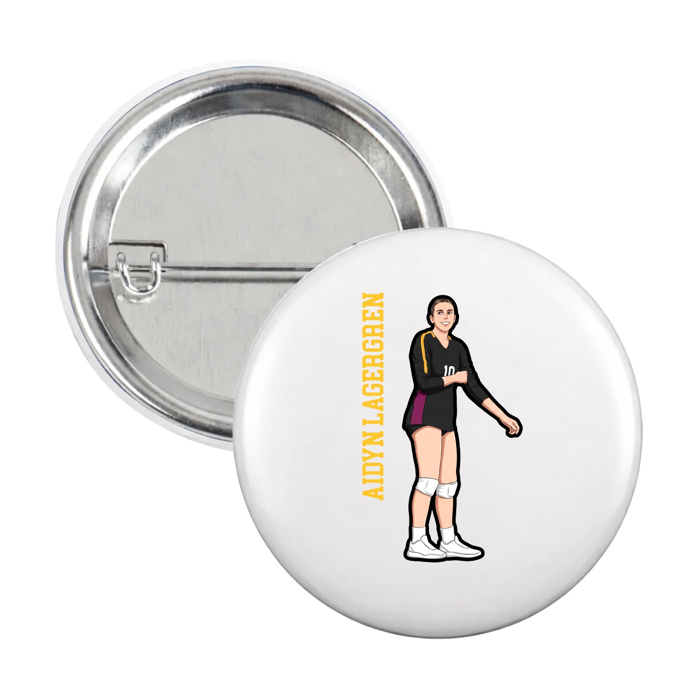 Game Day Button — Name Vertical in White