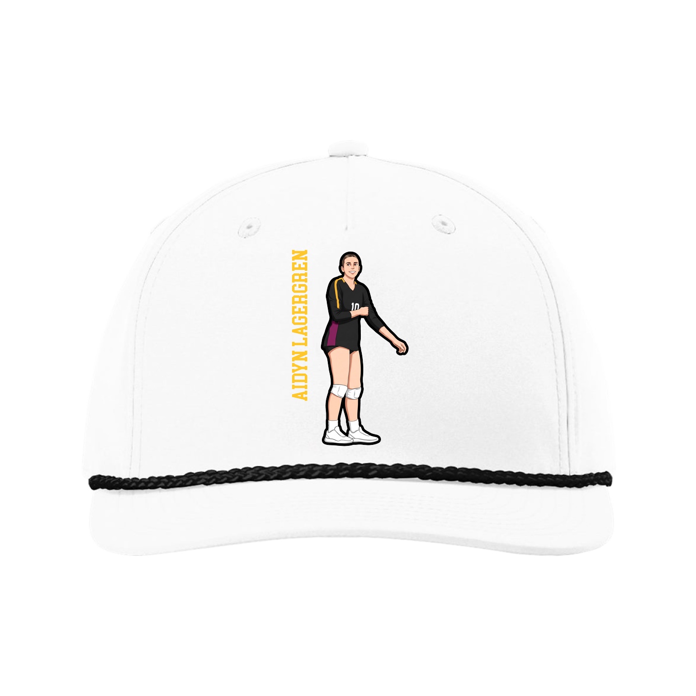 Five-Panel Classic Rope Cap — Name Vertical in White