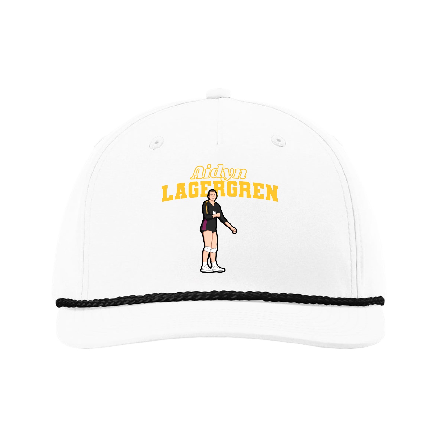 Five-Panel Classic Rope Cap — Name Arch in White
