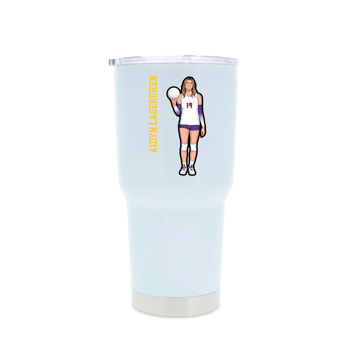 30oz Stainless Steel Tumbler — Name Vertical in White