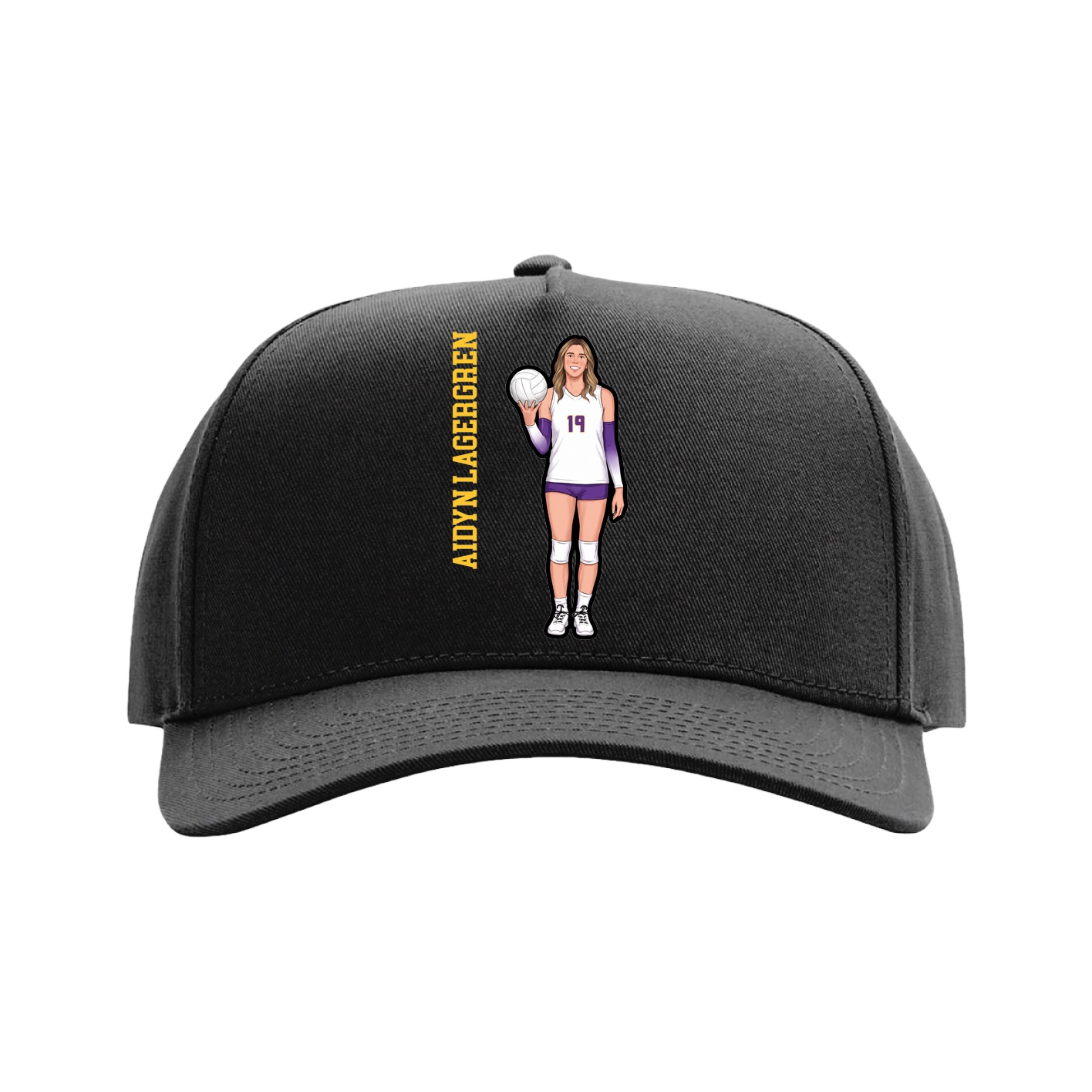 Full Fabric Five-Panel Champ Cap — Name Vertical in Black