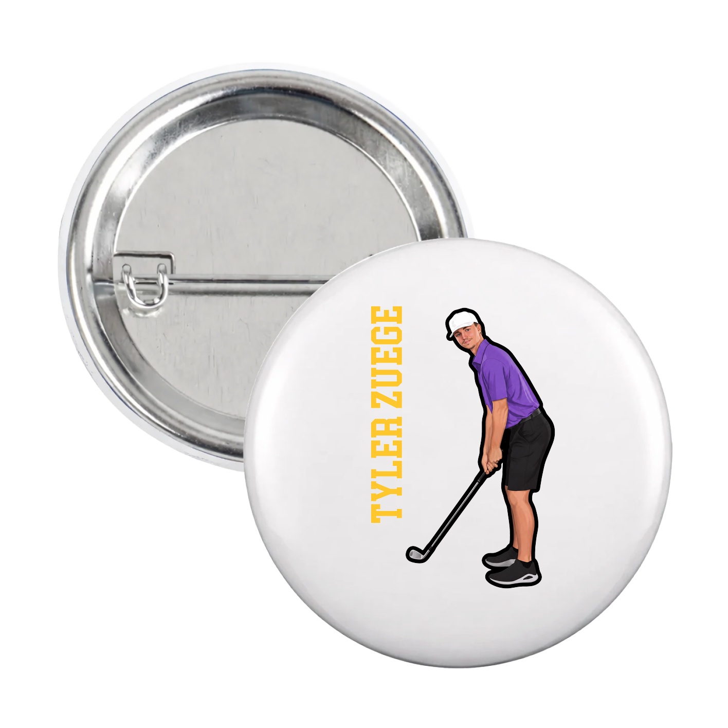 Game Day Button — Name Vertical in White
