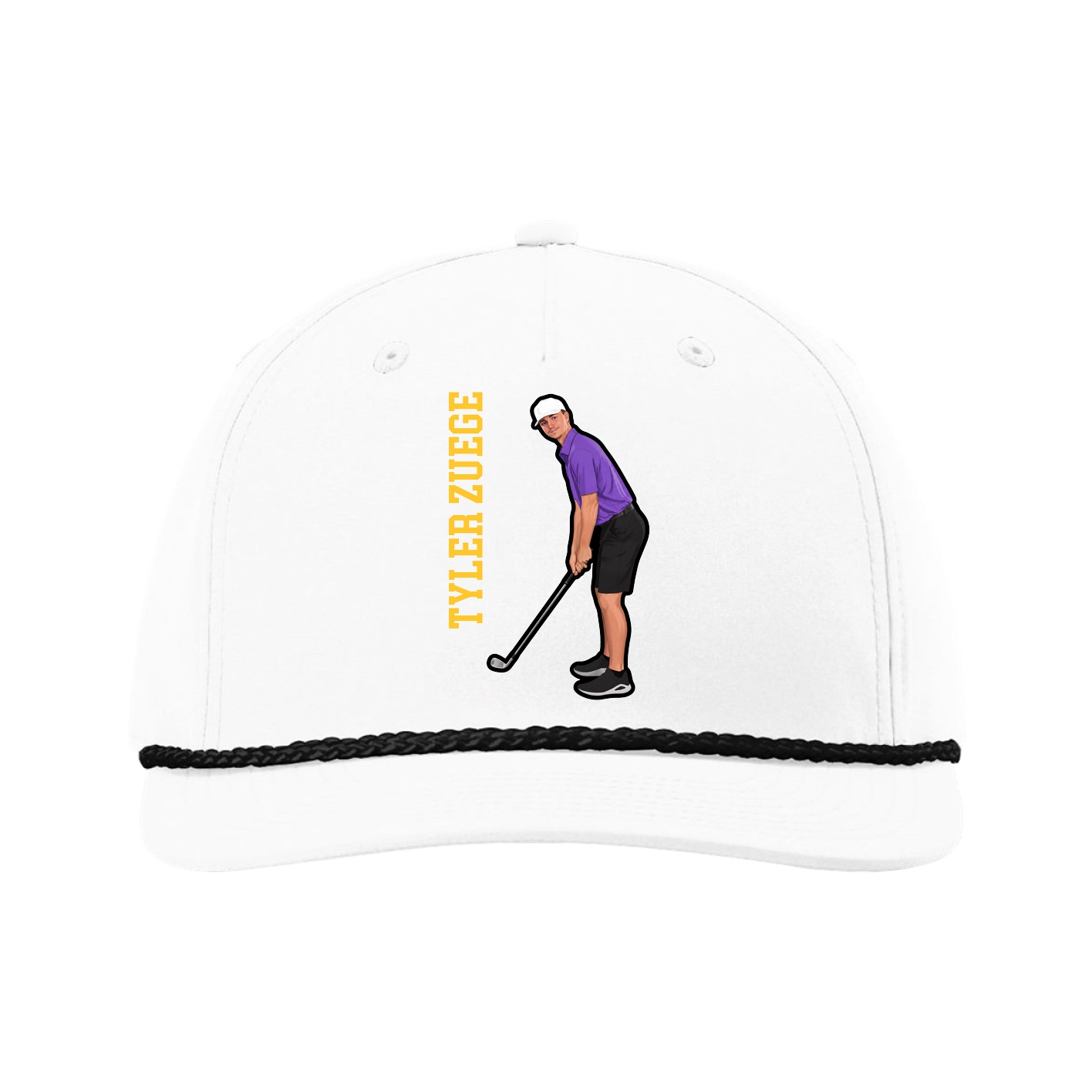 Five-Panel Classic Rope Cap — Name Vertical in White