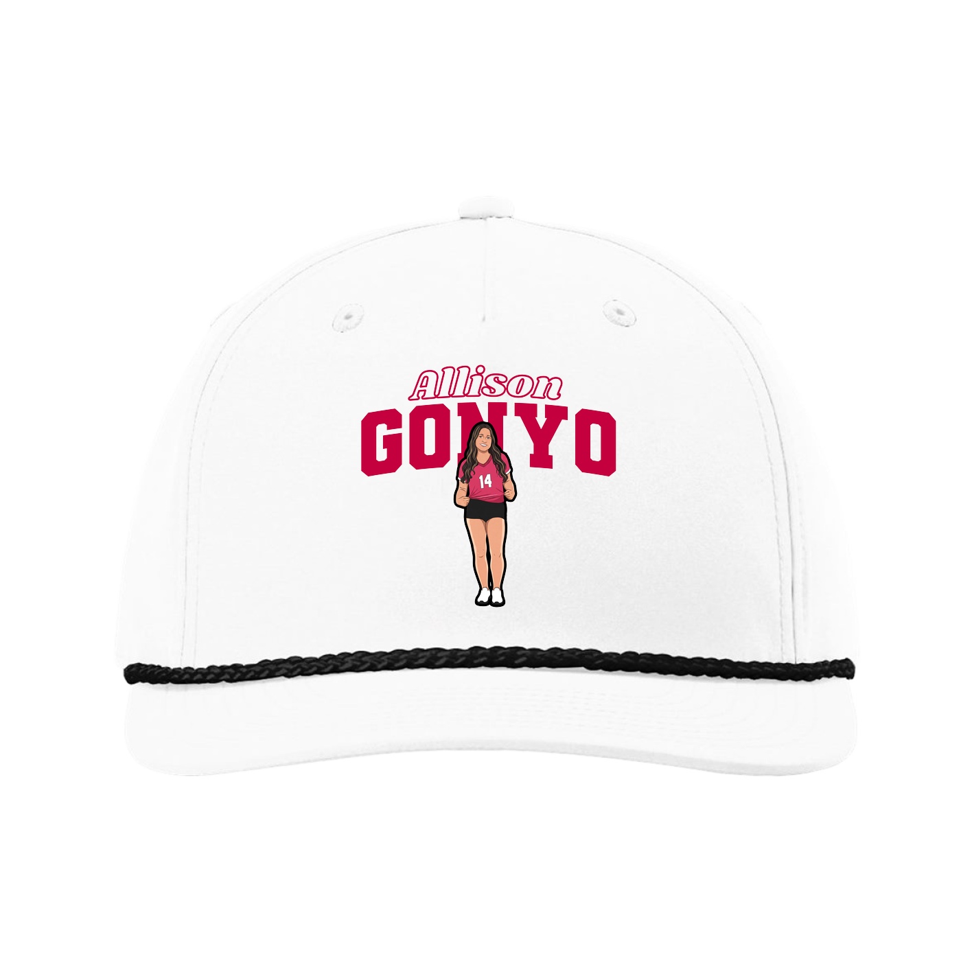 Five-Panel Classic Rope Cap — Name Arch in White