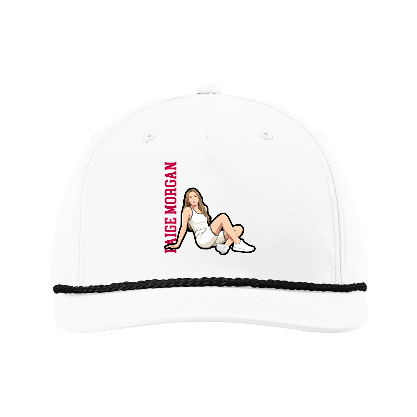 Five-Panel Classic Rope Cap — Name Vertical in White