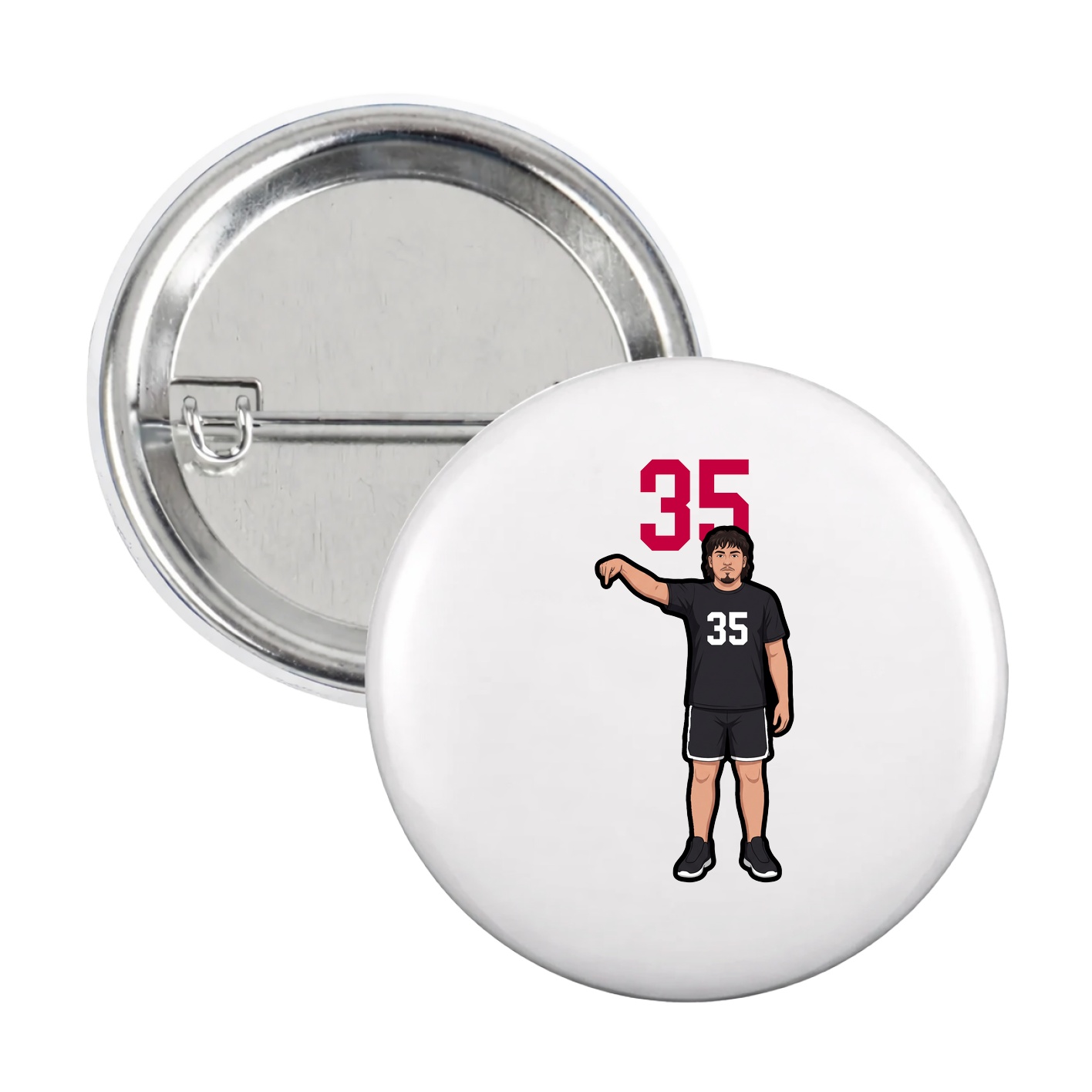 Game Day Button — Number Top in White