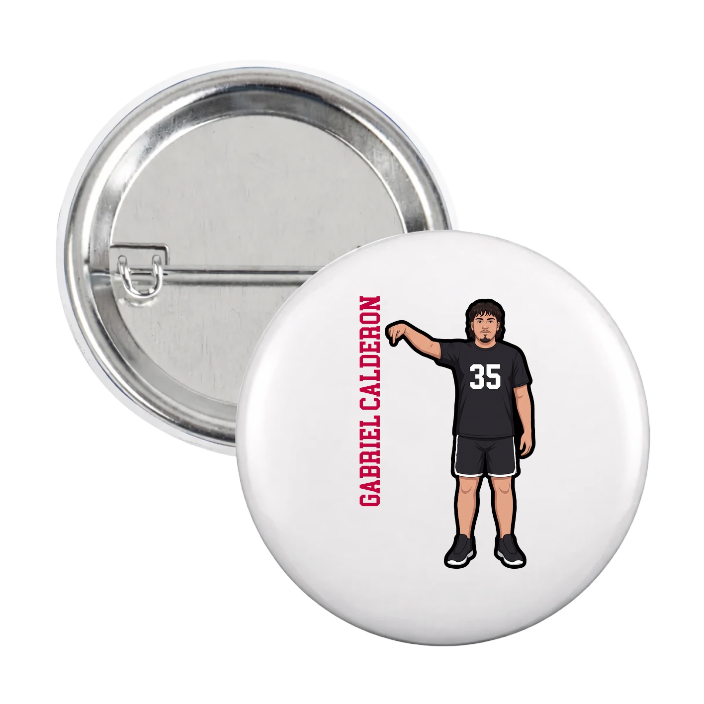 Game Day Button — Name Vertical in White