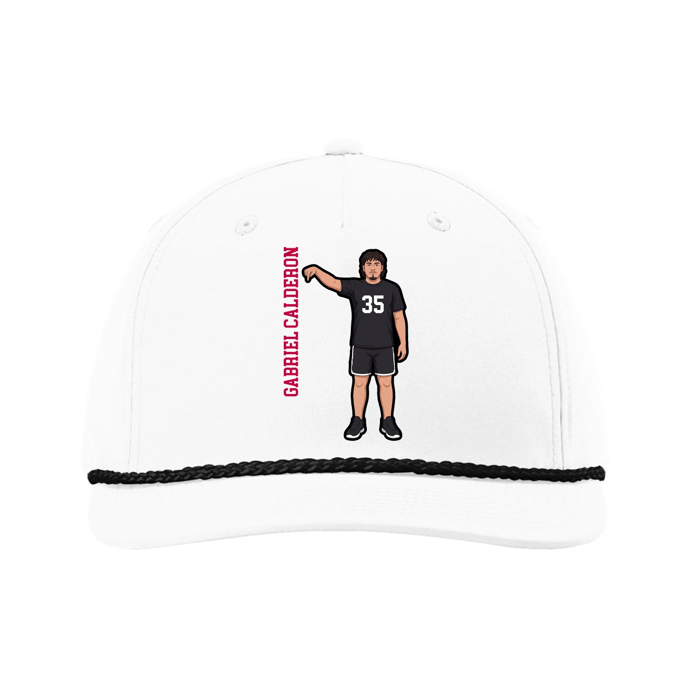 Five-Panel Classic Rope Cap — Name Vertical in White