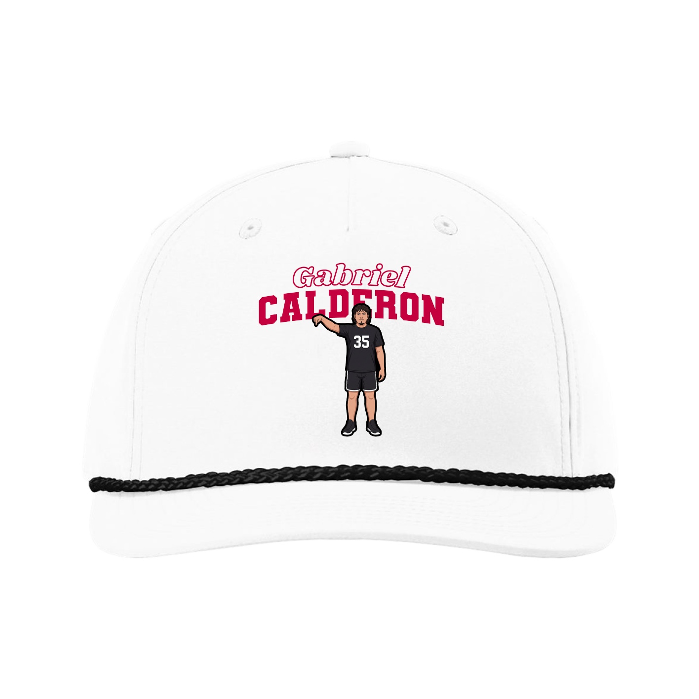 Five-Panel Classic Rope Cap — Name Arch in White